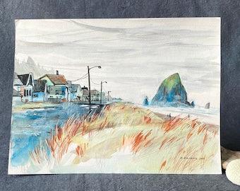 HEUSTOCK FELSEN | Cannon Beach, ODER | 11.75" x 8,75", 29,8cm x 22,2cm | Original Aquarell in Mischtechnik