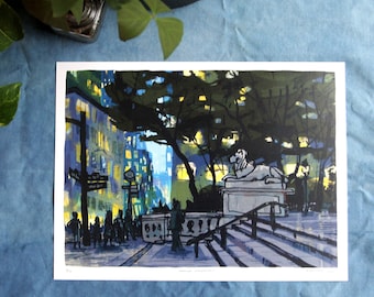 NY PUBLIC LIBRARY | nyc bryant park illustration | digital art print | 9x12" or 23 x 30cm