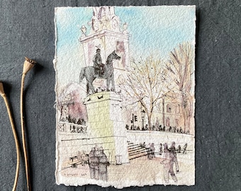 TRAFALGAR SQUARE | London, U.K. | 11" x 9", 22.9cm x 27.9cm | original watercolor and mixed media painting