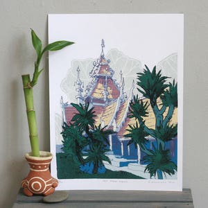 WAT CHEDI LUANG / Chiang Mai Thailand Architecture Illustration / วดเจดยหลวง เชยงใหม ประเทศไทย 9x12 poster art print image 1