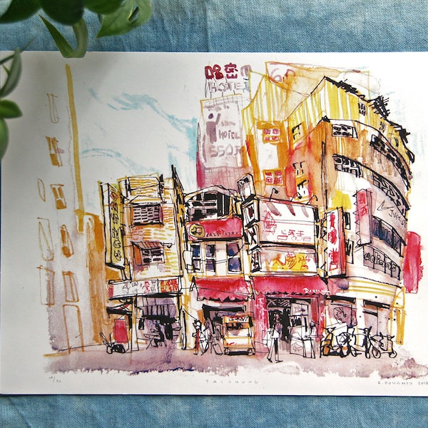 TAICHUNG CITY 台中 | Taiwan 台灣 Urban Sketch Mixed Media Illustration Art | 9x12" Digital Print