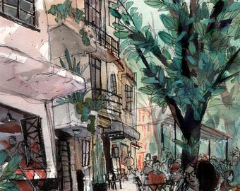LA CONDESA | mexico city urban sketch | CDMX watercolor illustration | large glicee print