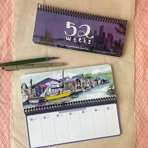 52 WEEKS seven day planner | flexible dates | travel illustrations | 9 x 3.5&quot; horizontal orientation
