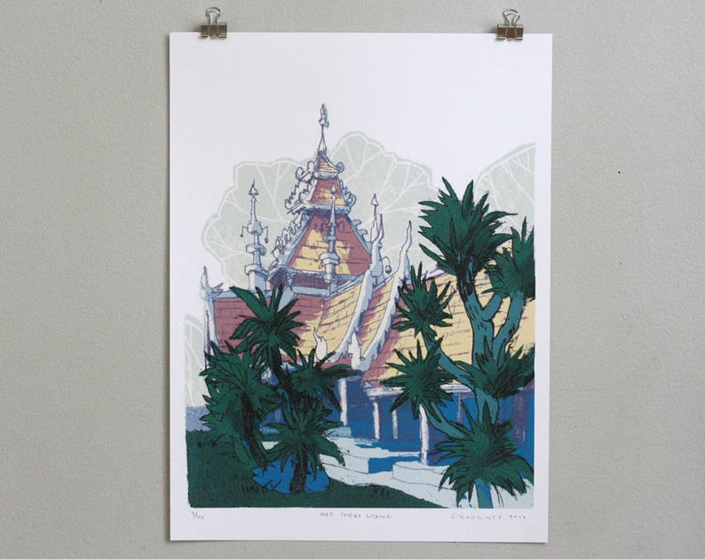 WAT CHEDI LUANG / Chiang Mai Thailand Architecture Illustration / วดเจดยหลวง เชยงใหม ประเทศไทย 9x12 poster art print image 2