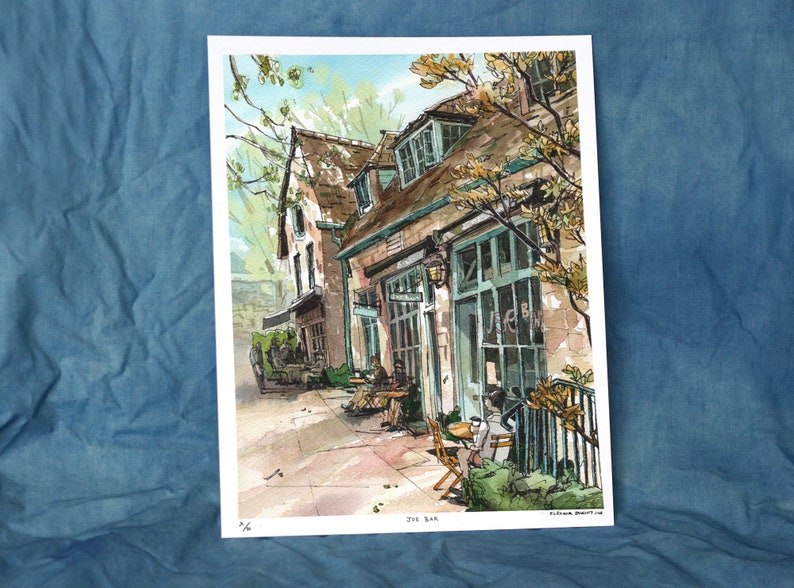 JOE BAR capitol hill, seattle watercolor Illustration print limited edition 11x14 image 1