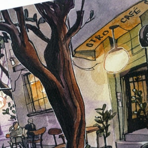 TWILIGHT CAFÉ mexico city urban sketch cdmx watercolor illustration digital print 12x9 image 3