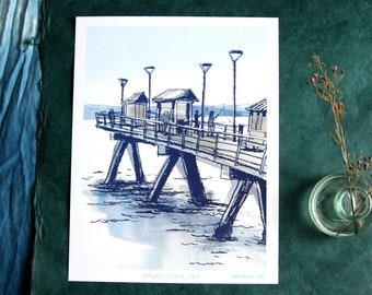 EDMONDS FISHING PIER | edmonds, wa | watercolor illustration | limited edition print | 9x12" size -- easy framing