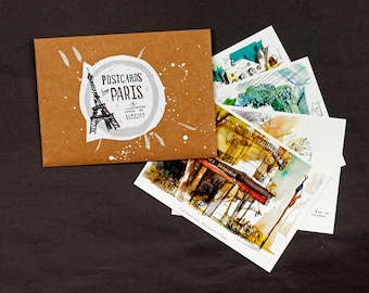 POSTCARDS FROM PARIS | set of 8 illustrated postcards | france travel | 4" x 6" in / 10 cm x 15cm