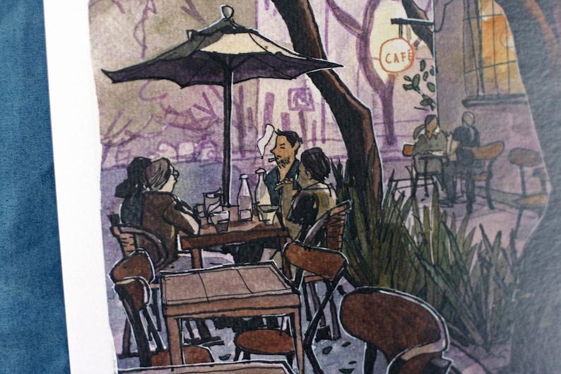 TWILIGHT CAFÉ mexico city urban sketch cdmx watercolor illustration digital print 12x9 image 2