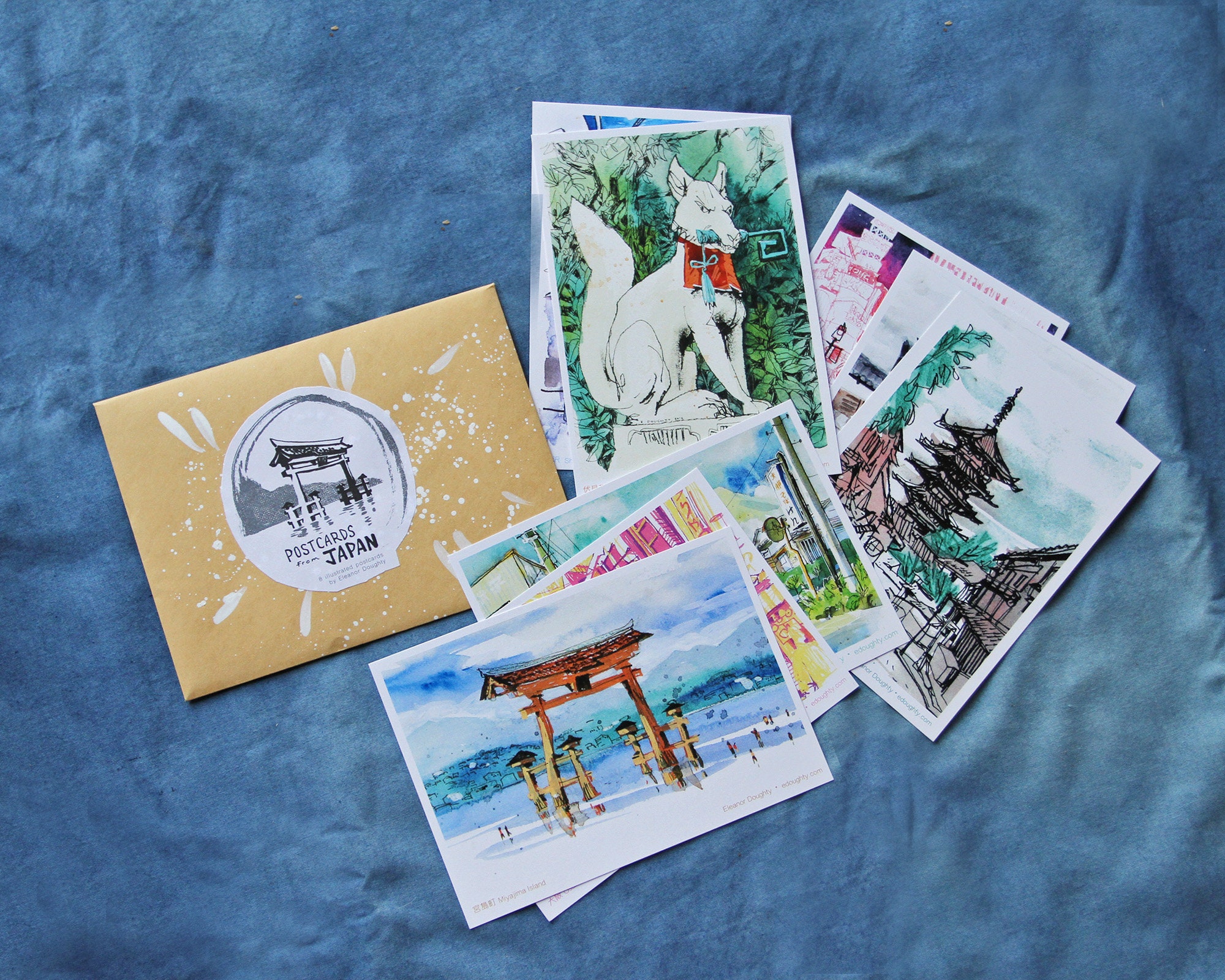 POSTCARDS FROM JAPAN set of 8 illustrated postcards tokyo Etsy