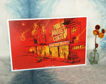 PIKE PLACE RED | seattle illustration art print | 9x12 or 12x18" poster