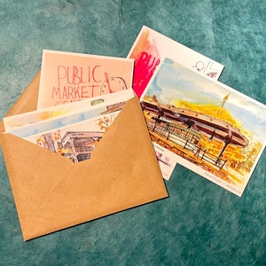 POSTCARDS from PIKE PLACE set of eight 8 assorted 4x6 illustrated seattle market cards image 3