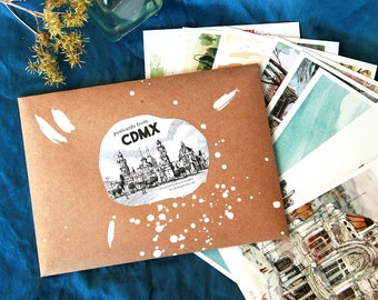 POSTCARDS from MEXICO CITY | set of eight (8) 4x6" illustrated postcards of cdmx locations