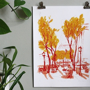 BRYANT PARK | NYPL manhattan public library illustration | nyc artwork | 9x12&quot;
