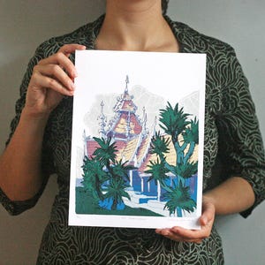 WAT CHEDI LUANG / Chiang Mai Thailand Architecture Illustration / วดเจดยหลวง เชยงใหม ประเทศไทย 9x12 poster art print image 3