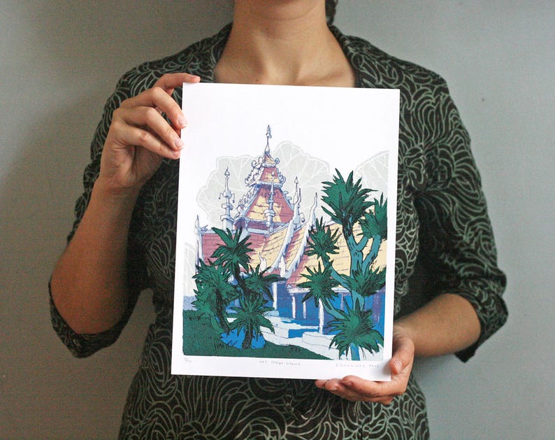 WAT CHEDI LUANG / Chiang Mai Thailand Architecture Illustration / วดเจดยหลวง เชยงใหม ประเทศไทย 9x12 poster art print image 3