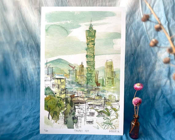 TAIPEI 101 台北101 Taiwan 台灣 Watercolor Illustration