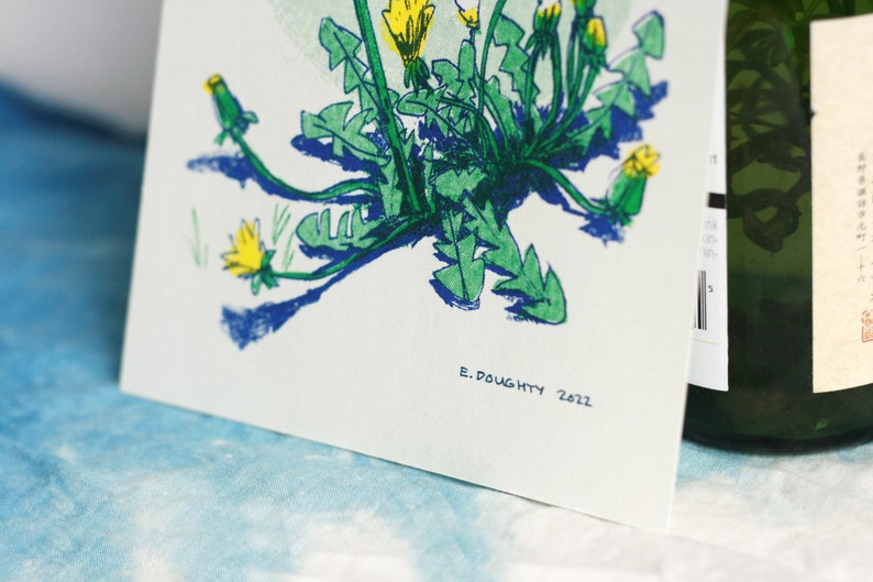 DANDELIONS wildflowers risograph print 5x7 handmade image 2