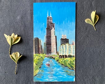 CHICAGO RIVER | Chicago | 7.5" x 14", 19cm x 35.5" | original gouache painting