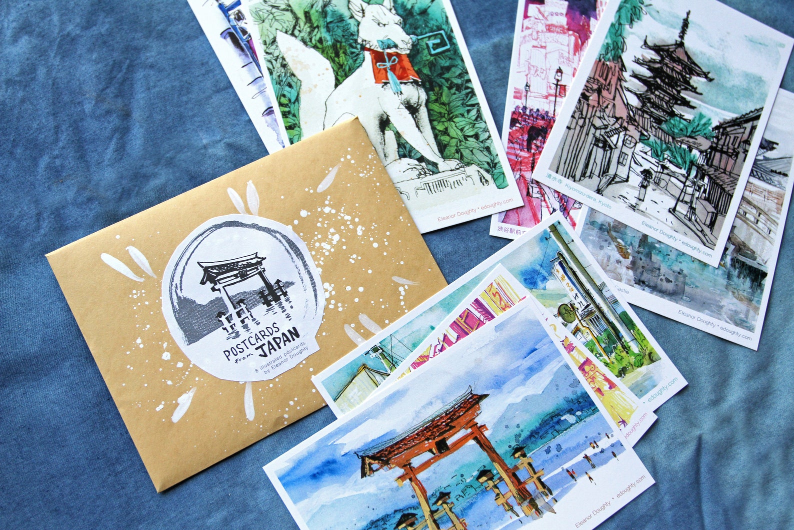 POSTCARDS FROM JAPAN Set of 8 Illustrated Postcards Tokyo Etsy