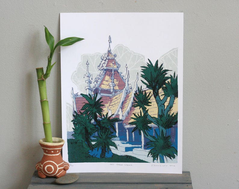 WAT CHEDI LUANG / Chiang Mai Thailand Architecture Illustration / วดเจดยหลวง เชยงใหม ประเทศไทย 9x12 poster art print image 1