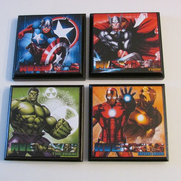 Avengers Room Wall Plaques - Set of 4 Avengers Boys Room Decor - Captain America Hulk Iron Man Thor Wall Signs