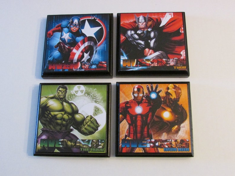 Avengers Room Wall Plaques Set of 4 Avengers Boys Room Decor Captain America Hulk Iron Man Thor Wall Signs image 1