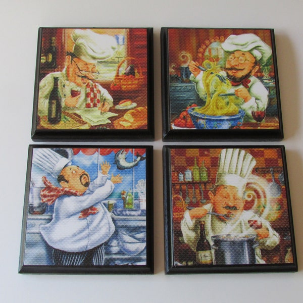 Kitchen Chef Room Wall Plaques - Set of 4 Chef Kitchen Room Decor - Set #3 - Chef Cook Room Signs - Tiered Tray Decor