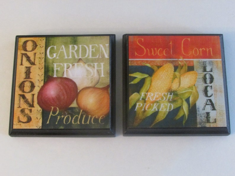 Vegetable Kitchen Room Wall Plaques Set of 6 Veggies Room Decor Vegetable Kitchen Bistro Restaurant Wall Plaque Set image 3