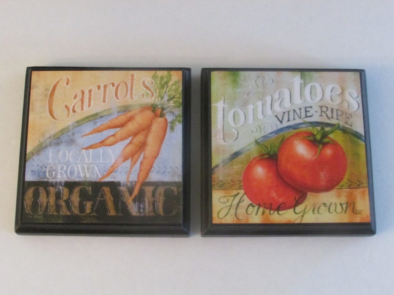 Vegetable Kitchen Room Wall Plaques Set of 6 Veggies Room Decor Vegetable Kitchen Bistro Restaurant Wall Plaque Set image 4