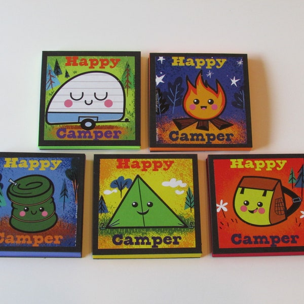 Happy Camper Note Pads Set of 5 - Excellent Party Favors - Happy Camper Camping Birthday Party Favors