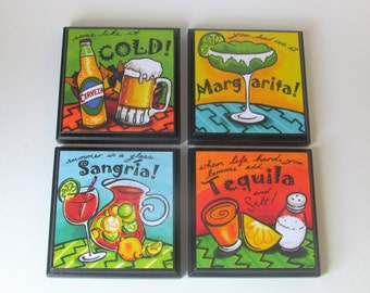 Tex Mex Drinks Room Wall Plaques - Set of 4 Man Cave Bar Room Decor - Margarita bar sign - Sangria bar sign - tequila bar sign - beer sign