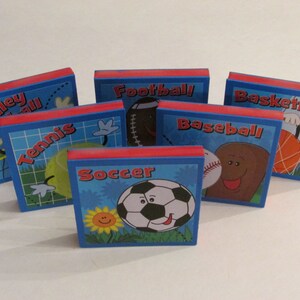 Boys Sports Note Pads Set of 6 Excellent Party Favors Soccer Football Baseball Basketball Tennis Volleyball image 2