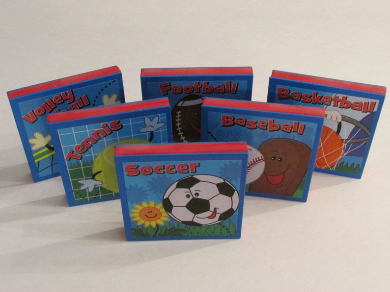 Boys Sports Note Pads Set of 6 Excellent Party Favors Soccer Football Baseball Basketball Tennis Volleyball image 2