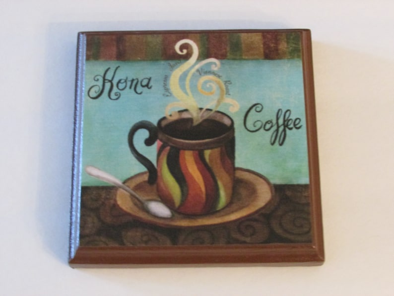 Coffee Kitchen Room Wall Plaques Brown Frame Set of 4 Etsy