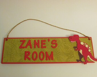 Red Dinosaur Personalized Room Decor Sign - Dinosaur Themed Room Decor - Dinosaur Personalized Name Sign