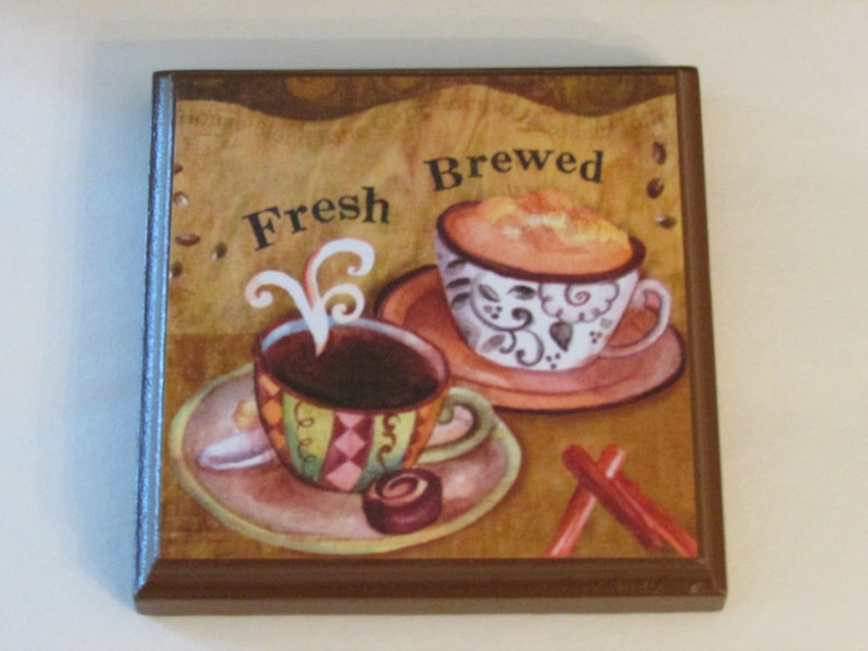 Coffee Kitchen Room Wall Plaques Brown Frame Set of 4 Etsy