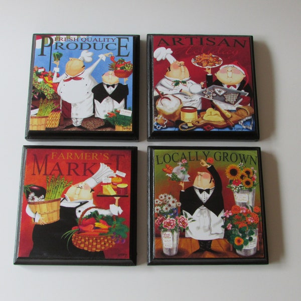 Whimsical Chef Kitchen Room Wall Plaques - Set of 4 Chef Kitchen Room Decor - Set #2 - Chef Cook Room Signs - Tiered Tray Decor