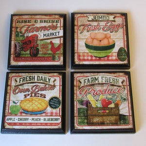 Country Farm House Kitchen Room Wall Plaques - Set #1 - Farm Country Kitchen Room Decor - Farm Country Room Signs Farmers Market Decor