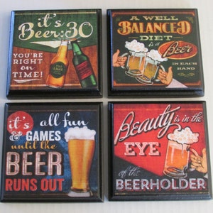 Beer Man Cave Room Wall Plaques - Set #1 - Set of 4 Beer Bar Room Decor - Man Cave | Bar Wall Signs