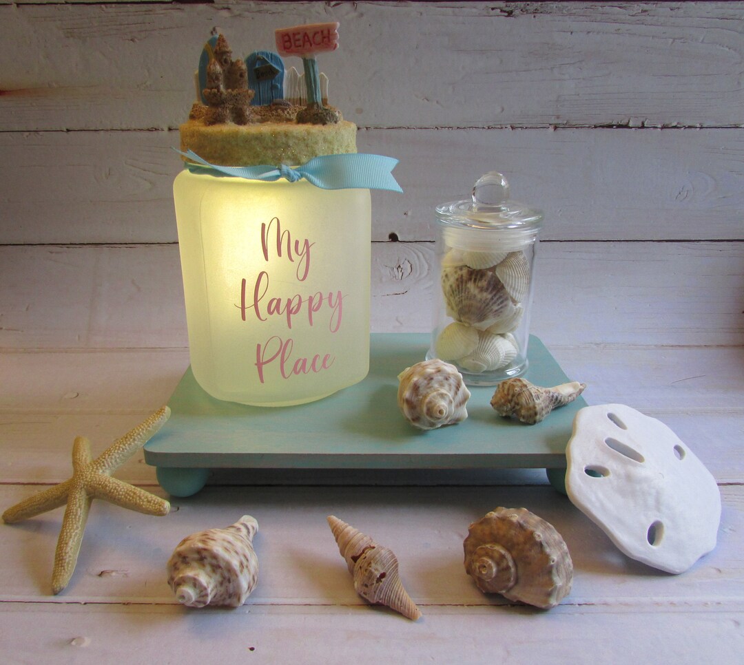 Beach Theme Jar Light Lamp Tiered Tray Light Beach Night Light Beach