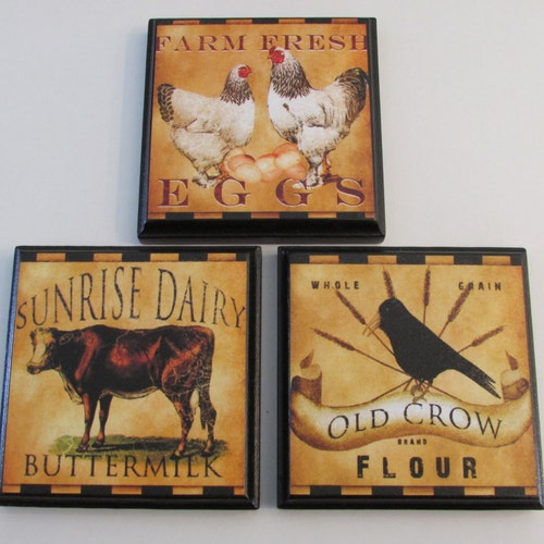 Kitchen Rooster Room Wall Plaques Set of 3 Rooster Kitchen Etsy