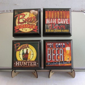Beer Fridge Magnets - Set of 4 - Chunky Magnet Set #3 - Man Cave Decor - Tiered Tray Decor - Perfect Gift for Dad