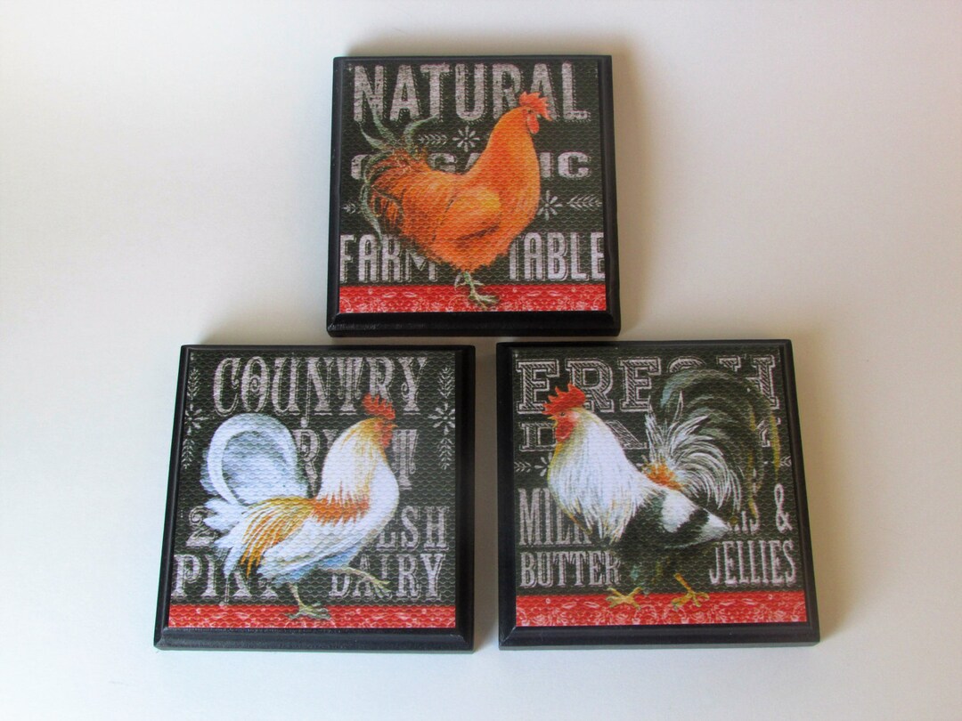 Kitchen Rooster Room Wall Plaques Set of 3 Rooster Kitchen Room Decor