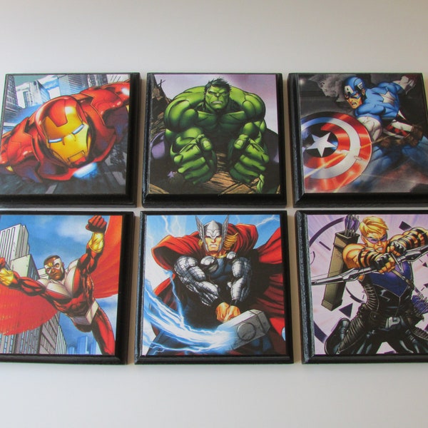 Avengers Room Wall Plaques - Set of 6 Avengers Boys Room Decor - Captain America Hulk Iron Man Thor Hawkeye Falcon Wall Signs