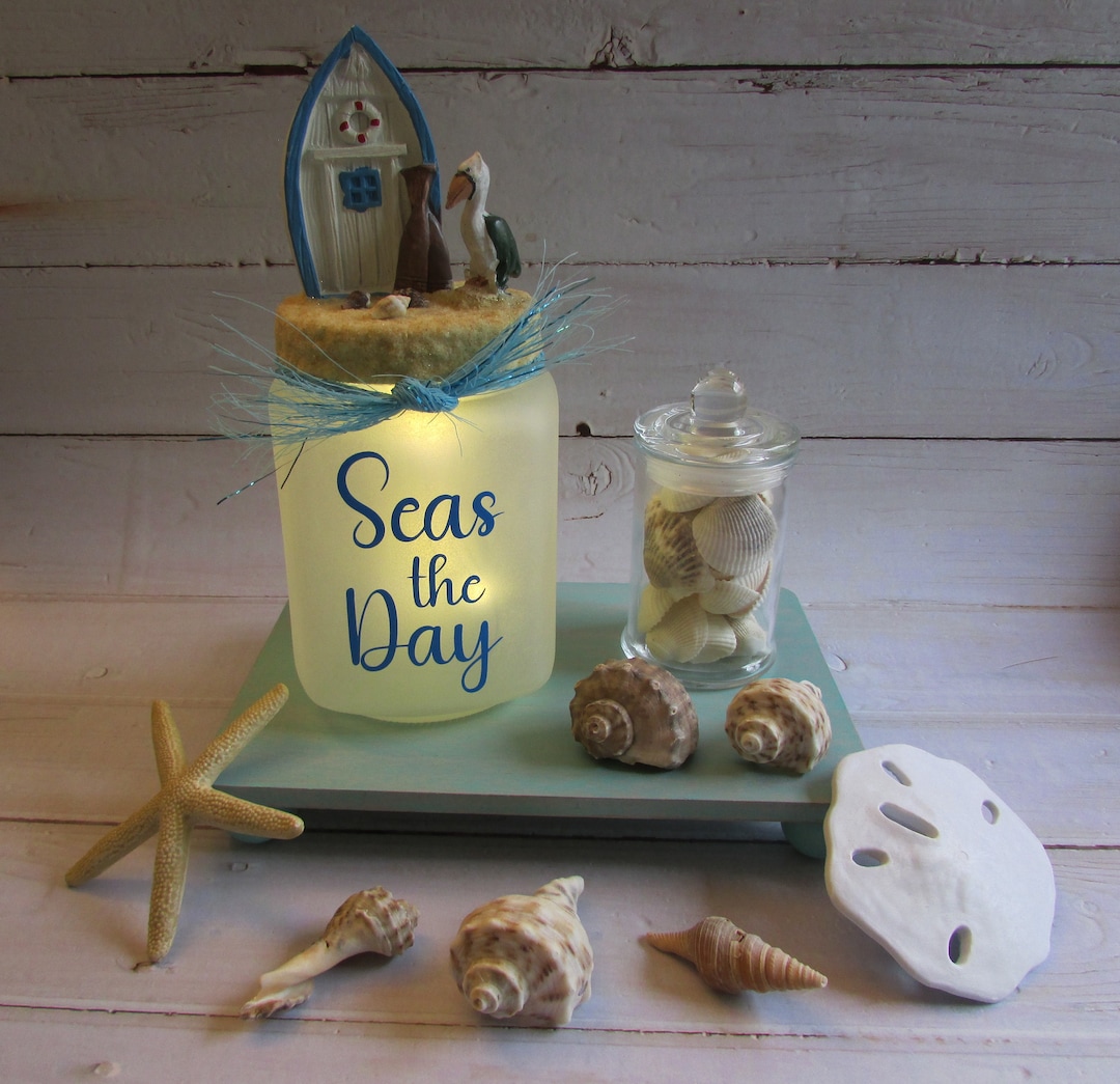 Pelican Boat Beach Jar Light Lamp Tiered Tray Light Beach Night Light