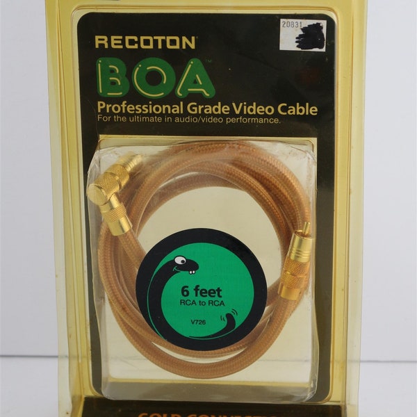 Vintage 1980s BOA 24kt Gold Plated 6' RCA Composite Video Cable for Retro Gaming