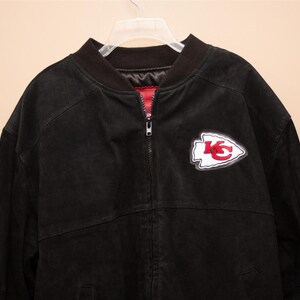 Reebok Kansas City Chiefs Black Suede Leather Bomber Jacket XL image 7