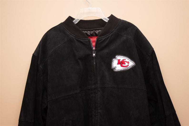 Reebok Kansas City Chiefs Black Suede Leather Bomber Jacket XL image 7