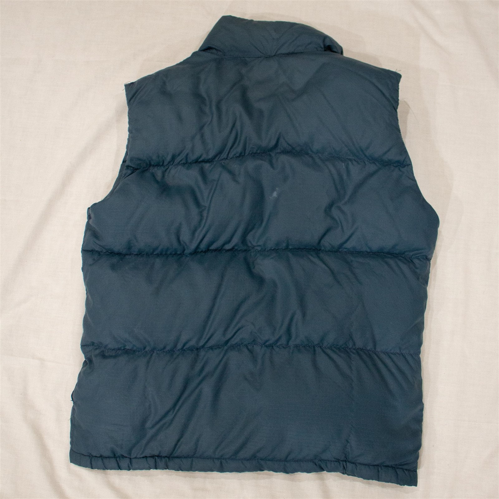 North Face Blue Down Puffer Vest Vintage Brown Label USA -fits